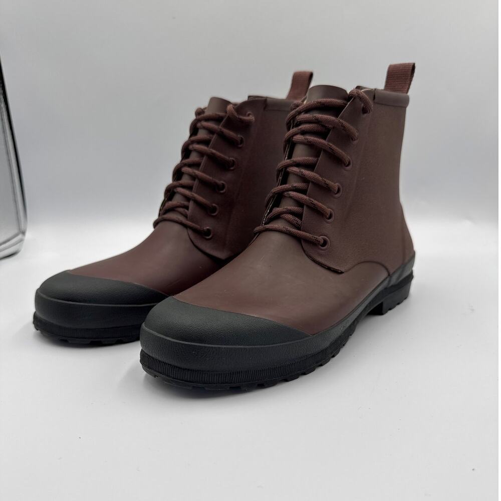 Madewell The Lace-Up Lugsole Rain Boot Womens 7 Waterproof Brown Rubber Utility
